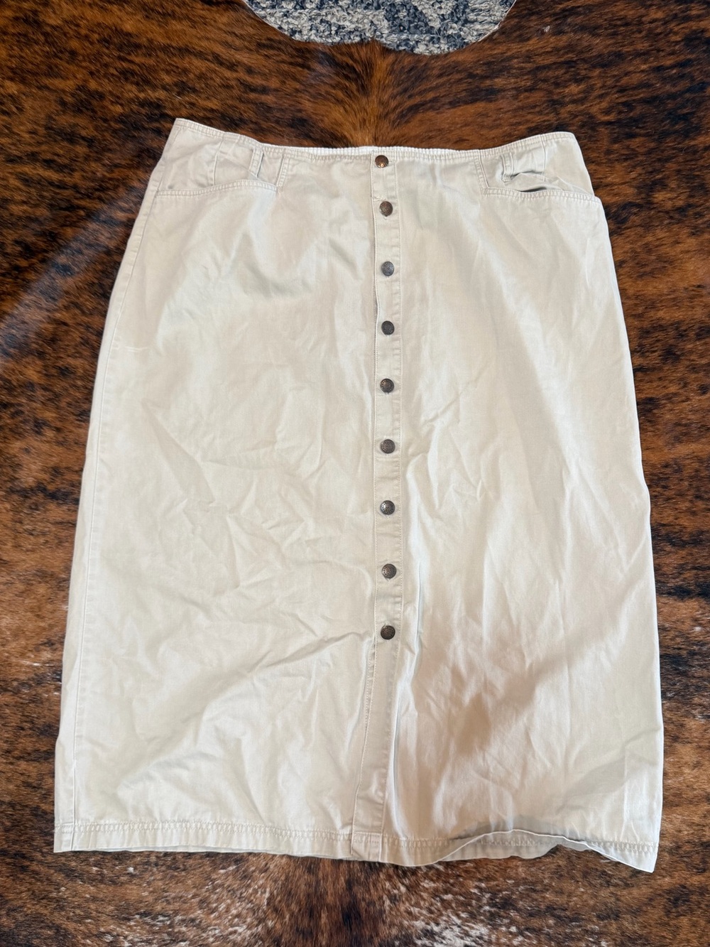 Women’s Bill Blass Khaki Button Front Skirt sz 18 W Pockets vintage Mom skirt